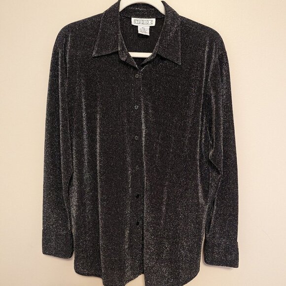 Studio C black and silver oversized blouse Medium - Large EUC - Picture 1 of 9